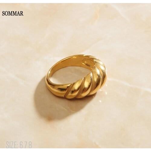 SOMMAR Twist Ring bread shape Gold Color Rings For Women Accessories Finger Fashion Jewelry Gifts Bague Anillo Jewellery