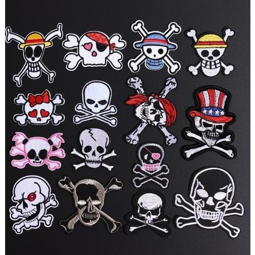 Hotsale Fashion Punk Skull Patches for clothing iron on Stickers Clothes Patch Badges DIY Jacket Jeans Embroidery Parches