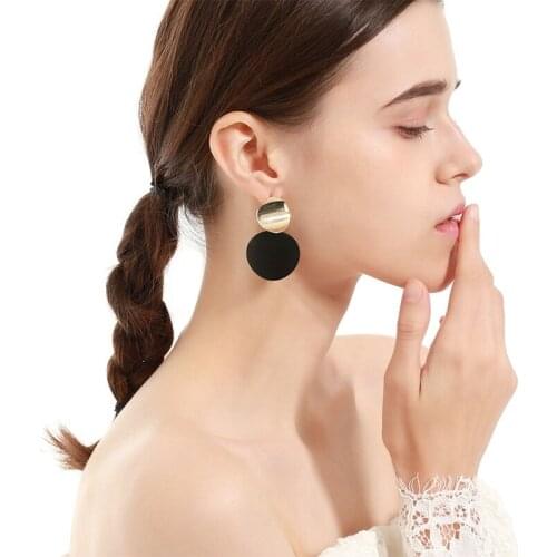 Fashion Metal Statement Earrings Two Round Pendant Drop Earring Women Accessories 2019 New Korean Jewelry