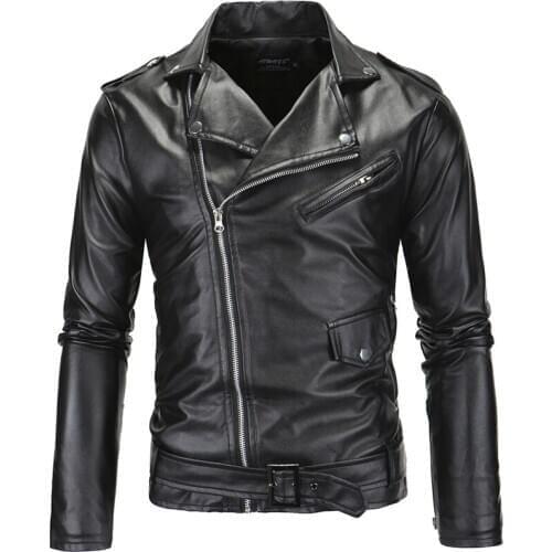 Spring Autumn Motorcycle Leather Jacket Men Slim Fit Oblique Zipper PU Jacket Autumn Men Leather Jackets Coats Black White,XP09