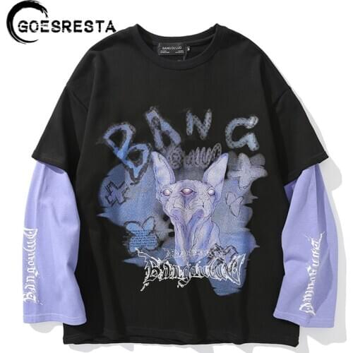 2020 Hip Hop Cotton Streetwear Men Sweatshirt Butterfly Three-eyed Cat Printing Harajuku Pullover Spring Autumn Sweatshirt Men