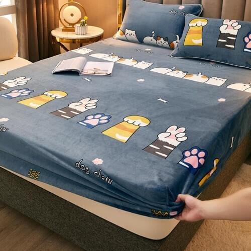 Autumn and Winter Thickened Milk Flannel Mattress Cover Duver Dust Cover All-inclusive Non-Slip Fixed Bed Sheet To Decorate Room