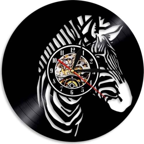 African Wildlife Black And White Zebra Wall Clock Vintage Vinyl Record Home Decor Watch Safari Animal Horse Silent Quartz Clock