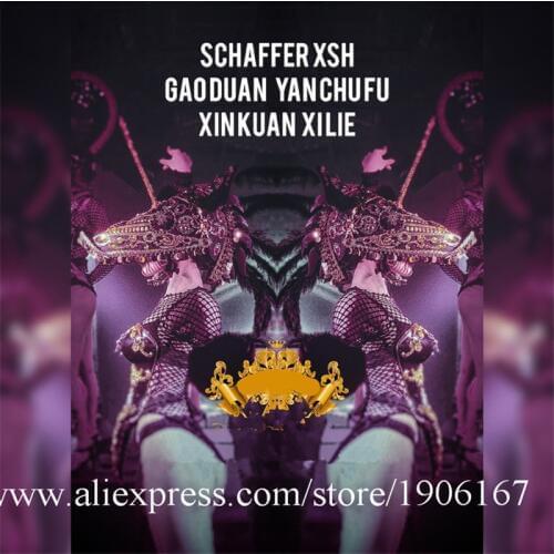 Nightclub Sexy Lady Gothic Black Gold Horse Head Feather Headdress Halloween Stage Performance Cosplay Costumes Catwalk Suit