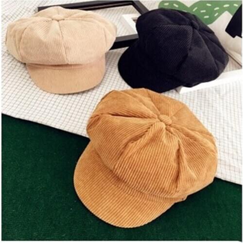 Korean version of the autumn and winter new cap fresh and cute retro corduroy octagonal hat male and female literary artist bere