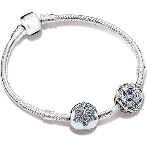 NEW 100% 925 Sterling Silver ZT0165 Ice Crystal Winter Stars Snowflake Strings Bracelet Set Original Womens Jewelry Collection
