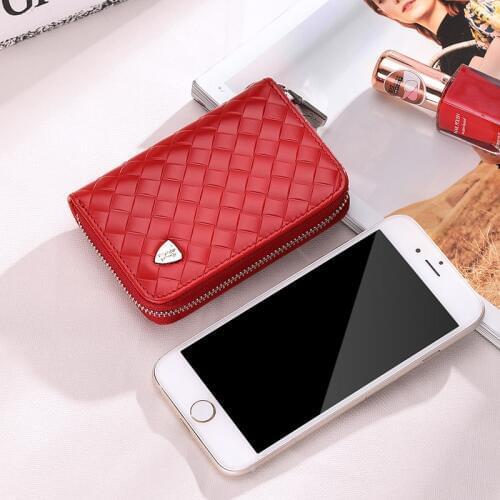 2020 new womens anti-theft swipe card ladies small anti-theft brush organ card leather hand-woven vertical men and women with t