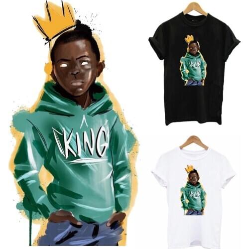 King Balck Boy Heat Transfer Sticker On Clothes DIY A-level Washable Iron On Patches For Clothing Print-on T-shirt Appliqued