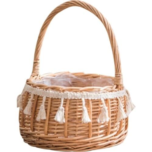Handmade Natural Rattan Woven Flower Hand Basket Storage Container Planter Hold