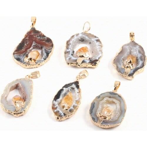 Fashion Natural Gem Stone Agates Pendants Irregular Quartz Citrines Pendant Charms for Jewelry Making DIY Necklaces 25x45x5mm