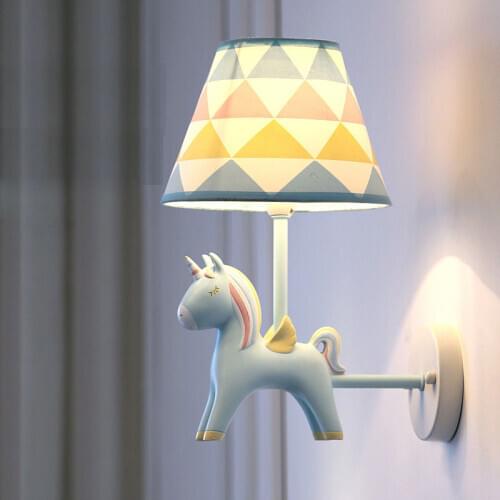 Resin Unicorn Wall Lamps Modern Animal Wall Sconce Led Mirror Lights for Childrens Room Kids Bedroom Bedside Lamp Home Decor