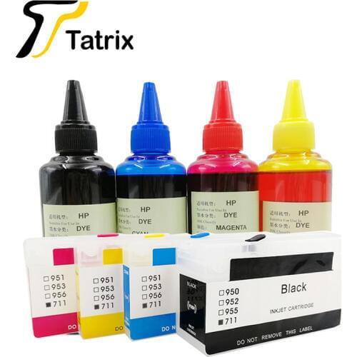 Tatrix 1Set Refillable Ink Cartridge for hp 711 HP711 HP711XL + 1 set 400ml Dye ink suit for HP T520 T120 Ink Inkjet Printer