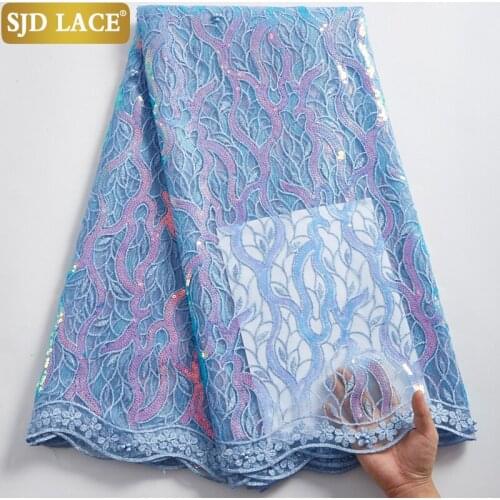 SJD LACE French Tulle Lace Fabric New Arrival Nigerian African Net Lace Fabric Embroidery Sequins Mesh For Wedding Party A2349