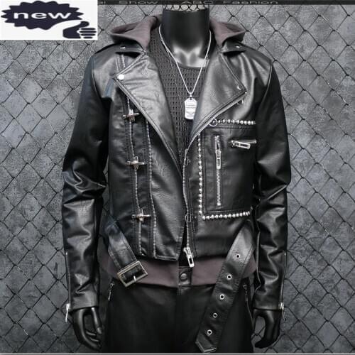 Punk Faux Jackets Pu Leather Male Thick Warm Windproof Coat Solid Hooded Motor Biker Jacket Jaqueta Outwear