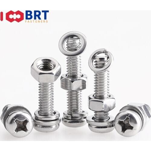 304 stainless steel cross round head screw national standard screw bolt flat washer spring kitchen set combination M4M5M6M8M10