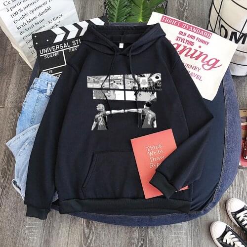 Harajuku Janpanese Anime Haikyuu Print Hooded Sweatshirts Women Funny Cartoon Volleyball Junior Streetwear Oversize Black Hoodie