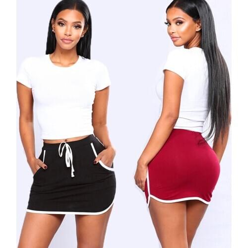 Summer Women Joggers Fitness Skirt With Pockets New Ladies Sexy Skirt White Sides Sweatpants High Elastic Waist Short Skirts