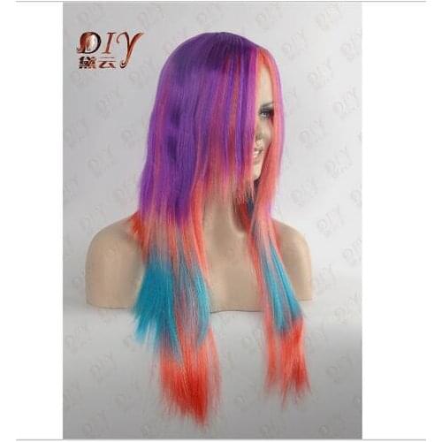 Zhaoxia++03676@Q8@* ++++02782 Silky Straight Beautiful Rainbow 24" Long Wig Wigs Heat Cos Full Hair