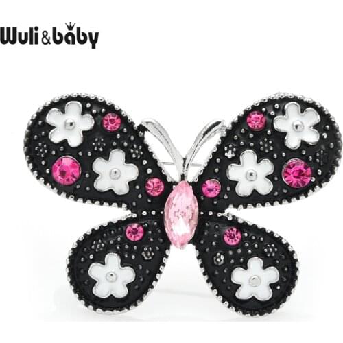 Wuli&baby Flower Butterfly Brooches Women Unisex 2-Color Enamel Insects Party Office Brooch Pins Gifts