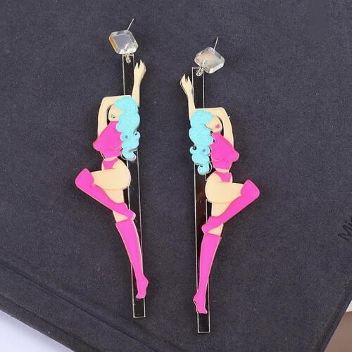 New Fashion Sexy Pole Dancing Girl Acrylic Drop Earrings For Women Hip Hop Night Club Party Long Dangle Earrings Jewelry Gifts