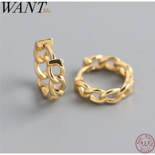 WANTME Real 100% 925 Sterling Silver Punk Hip-Hop Cuba Chain Gothic Studs Earrings for Fashion Women Jewelry Accessories 2020