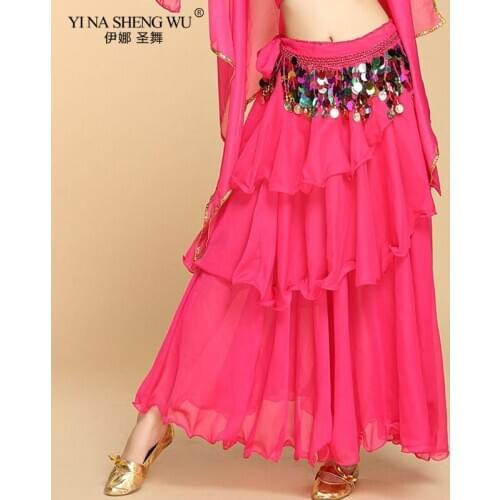 Bellydance Costume Skirts Adult Belly Dancing Long Skirt Women Stage Performance Indian Costumes Three-Layer Chiffon Dress