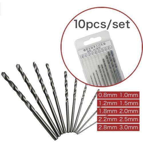 10Pcs/Set 0.8MM-3.0MM Mini High Speed Steel Twist Punch Carving HSS Drill Bit Set For Power Tools Rotary Tool