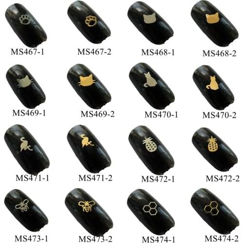 100pcs/bag Silver/Gold Cat Kitty Bird Bee Pineapple non-adhesive Soft Metal Sticker Nail Art Decoration m31