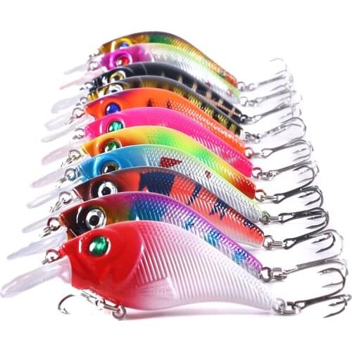 190pcs 7.5cm 10.2g Hard VIB Lures Fishing Minnow Bait Treble Hooks Sinking Crankbait Wobblers Fishing Tackle 3D Eyes