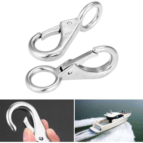 2 Pcs Marine Grade 316 Fixed Eye Spring Clip Snap Hooks Carabiner Marine Hardware For Rowing Boats Accessories Yachts 83mm