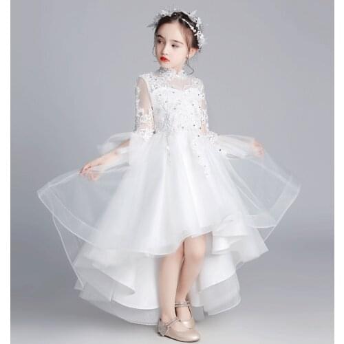 2021 White Girls Princess Dresses Appliques lace Flower Girl Dresses for Birthday Weddings 10 12 Years Kid Party Communion Gowns