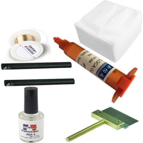6 in 1 LOCA UV glue tp-2500 with Glue Remover Dispergator with scraper and Golden Cutting Wire and clean clothes wipes
