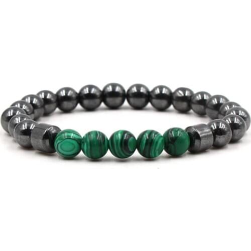 8mm gty23 adjusted Charm nature malachite hematite bead Bracelet women Healing Prayer Reiki Chakra Buddha Yoga