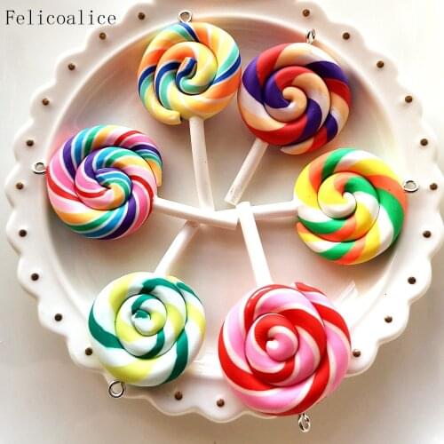 8pcs Spiral Rainbow Colorful Lollipop Charms Pendant DIY Miniature Candy Decoration Handmade Jewelry Accessories Girls Toys