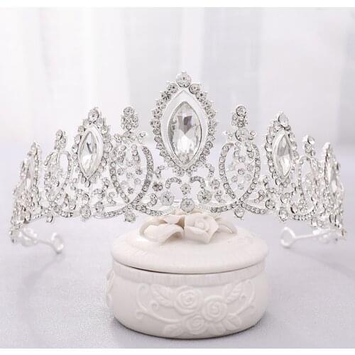 AiliBride Rhinestone Wedding Crown Blue Red Crystal Bridal Diadem Queen Headpiece tiara Head Jewelry Wedding Hair Accessories