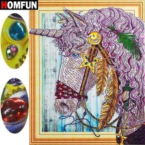 HOMFUN Special Shape Diamond Embroidery Animal unicorn 5D Diamond Painting Cross Stitch Rhinestone Home Decor Gift 40x50cm