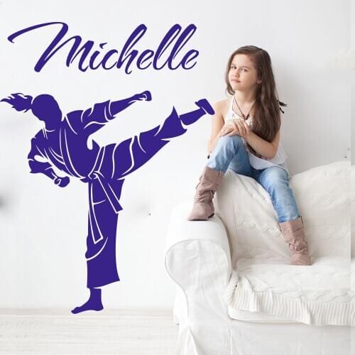 Custom Name Martial Karate Taekwondo Wall Decal Girl Room Personalize Boxing Judo Sport Wall Sticker Bedroom Playroom Vinyl