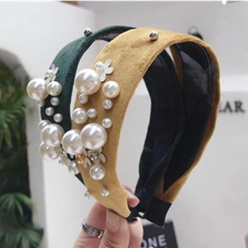 Side Pearls Decorated Headband for Women Toothed Hairband Pearls Solid Cotton Head Band Adults Hair Accessories Hair Hoop Turban