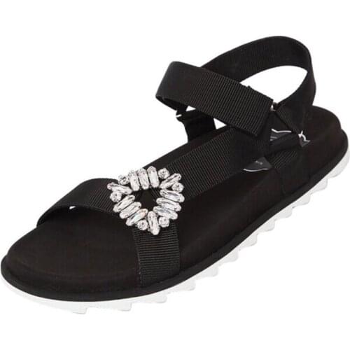 Casual Sandals Women Black Rhinestone Summer Open Toed Flat Shoes Platform Simple Roman Sandals Ladies Beach Shoes Sneakers