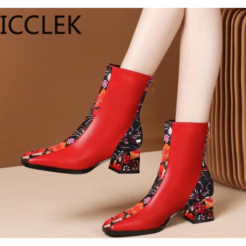 2020 New Womens Ethnic Ankle Boots Winter Womens Boots Womens Mixed color High Heels Womens Plus size Shoes
