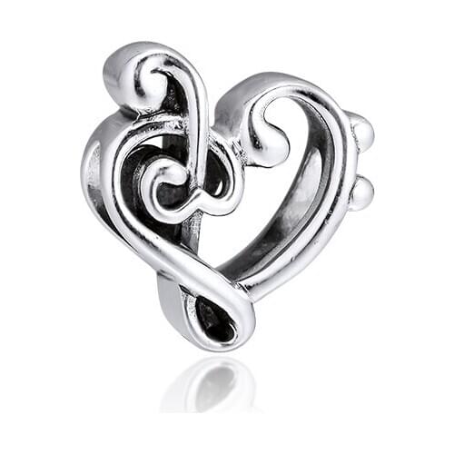 Heart Treble Clef Charm Beads for Jewelry Making 2019 Autumn Vintage Beads for Charms Bracelets Sterling Silver 925 Jewelry DIY