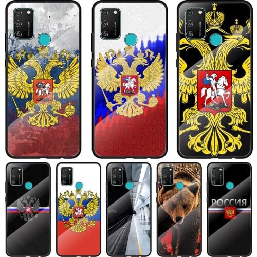 Russia Flag National Emblem Tempered Glass Cover For Honor 30 20 10 9X 8X Pro Plus Lite Silicone Phone Case Coque