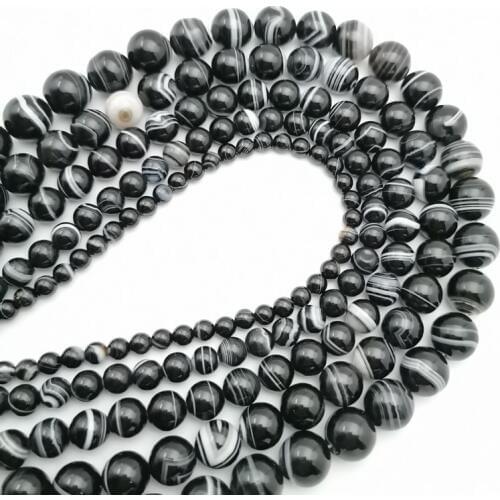 5/6/8/10/12/14/16mm Natural Stone Black Stripe Onyx Agates Round Loose Beads Pick Size Free Shipping