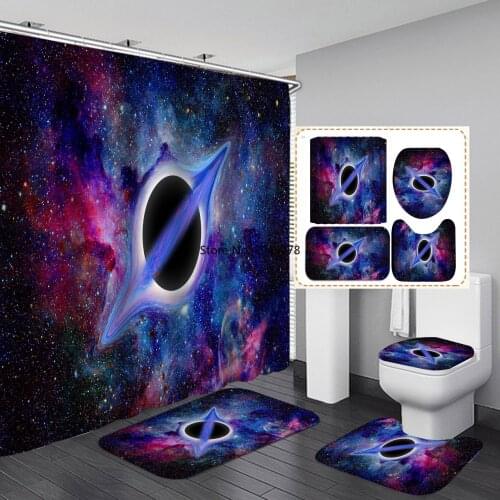 Space Black Hole Bathroom Decor Shower Curtain Set Toilet Cover Non-Slip Bath Mat Rug Sets Waterproof Bath Curtain Accessory
