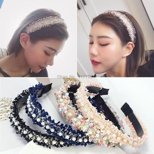 DHL 500pc Girl Pearls Rag Tassel Hair Rope Turban Wide Lace Handmade Tassel Headband Headwear Female Hair Accessories