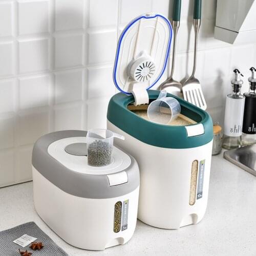Airtight Rice Dispenser 10L Food Storage Container Automatic Flip Cover Rice Bucket for Cereal Grain Flour Pet Food Countertop