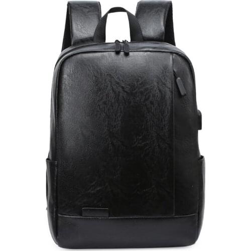 Urban Man Backpack Business PU Leather 15.6-inch Laptop Bag Male Fashion Trend Large-capacity Youth School Bag Waterproof Black