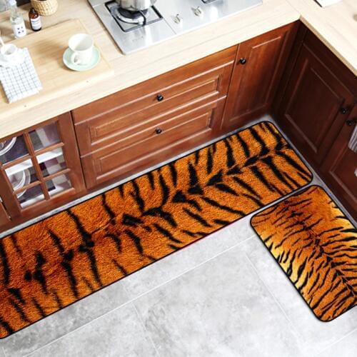 Imitation fur 3D printing Leopard Tiger crocodile Kitchen stripe mat Non-slip carpet Bedroom bedside rug Wooden floor door mat