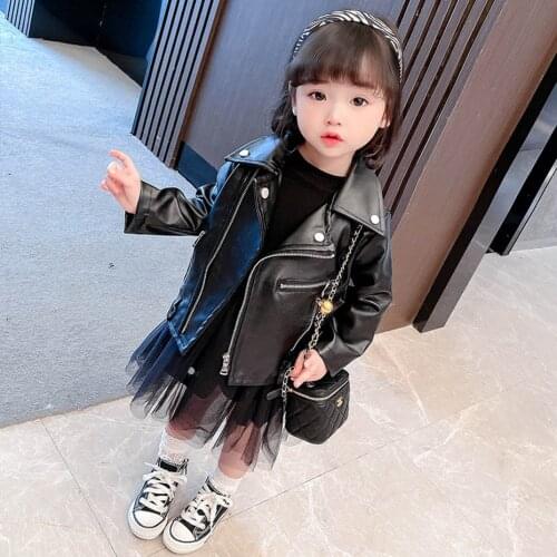 Girls Leather Coat Outerwear Zipper Fly Girls Coats Casual Style Coat Kids Spring Autumn Kids Clothing