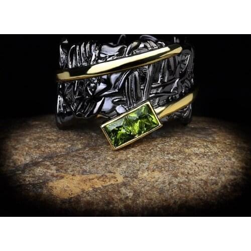 Creative Ladies Geometric Ring 925 Silver Two Tone Gold Wedding Rings for Women Elegant Retro Black Gold Jewelry Gift